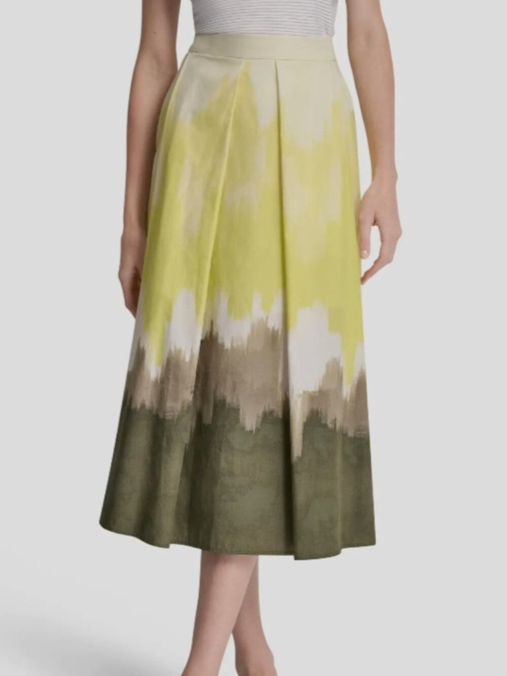 Donna Karan ombre pleated midi skirt - yellow/khaki - S